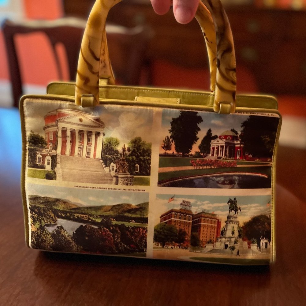 Designer Kate Ferrat Virginia-Themed Leather Handbag/Collectible